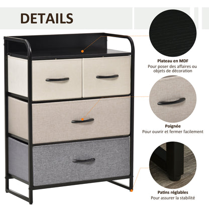 4-Drawer Linen Storage Dresser 58 x 29 x 78.5 cm Black Gray Ecru Beige