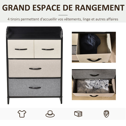 4-Drawer Linen Storage Dresser 58 x 29 x 78.5 cm Black Gray Ecru Beige