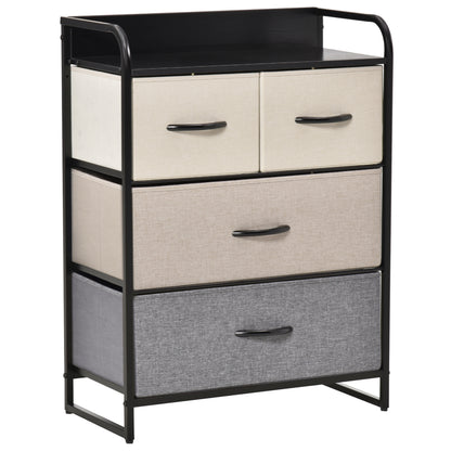 4-Drawer Linen Storage Dresser 58 x 29 x 78.5 cm Black Gray Ecru Beige