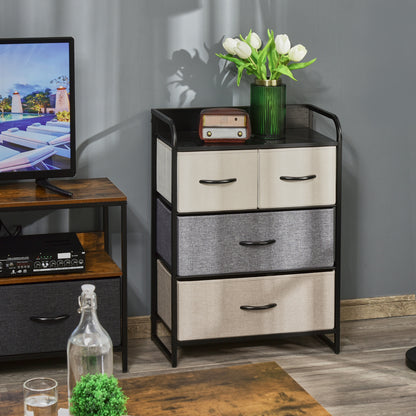 4-Drawer Linen Storage Dresser 58 x 29 x 78.5 cm Black Gray Ecru Beige