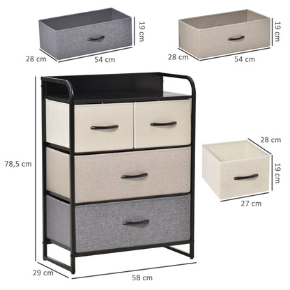 4-Drawer Linen Storage Dresser 58 x 29 x 78.5 cm Black Gray Ecru Beige