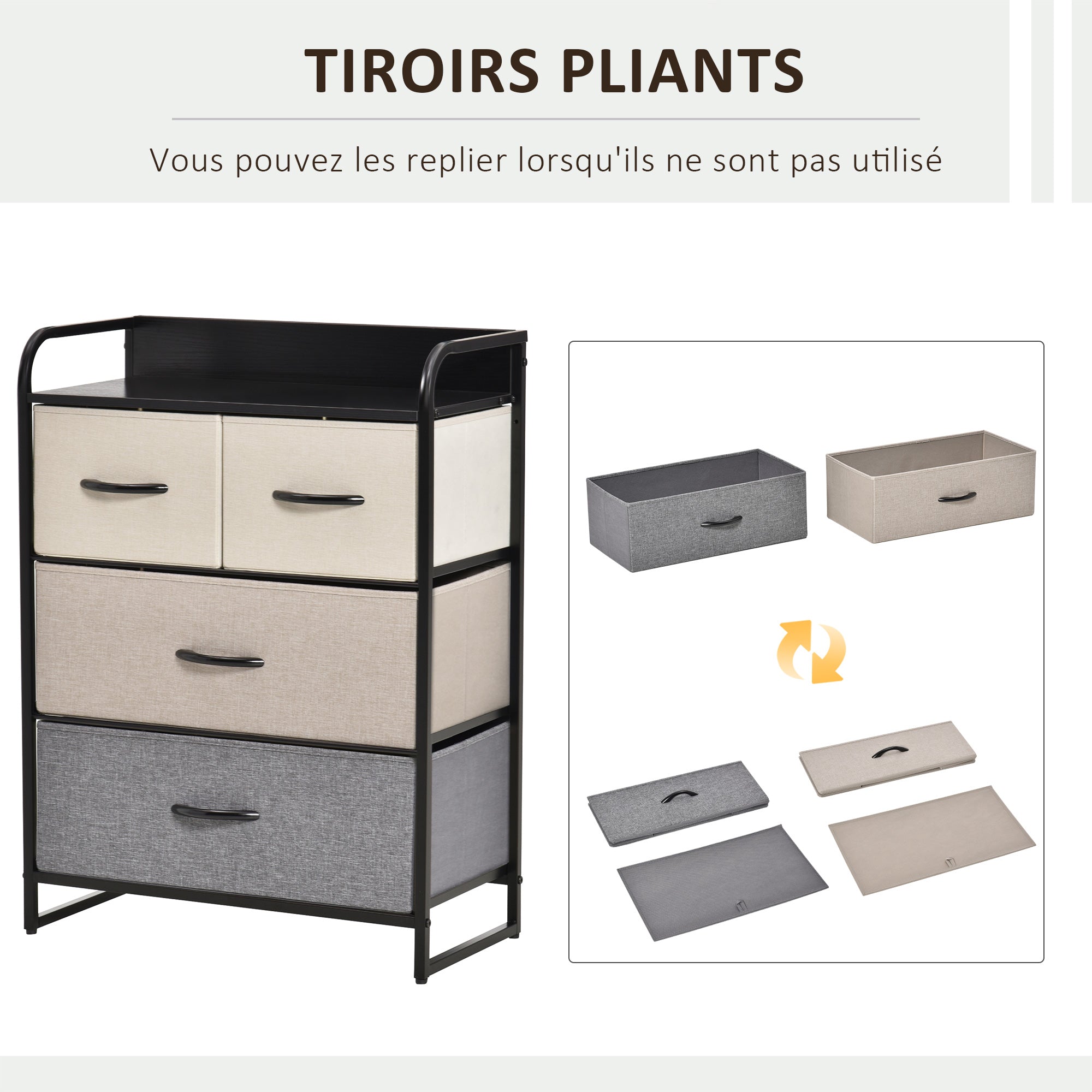 4-Drawer Linen Storage Dresser 58 x 29 x 78.5 cm Black Gray Ecru Beige