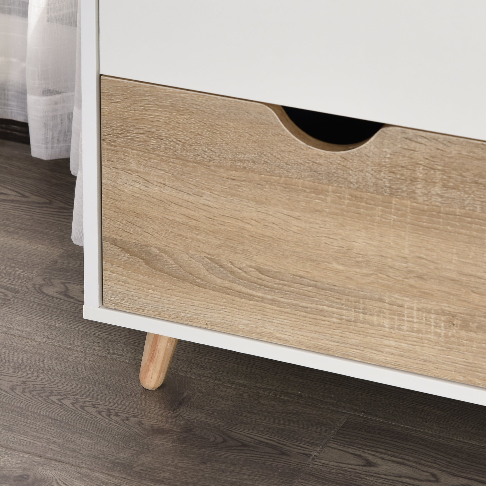 Two-Door Wardrobe with 1 Shelf, 1 Hanging Rail, 2 Drawers with Carved Handles, White 80x40x180cm