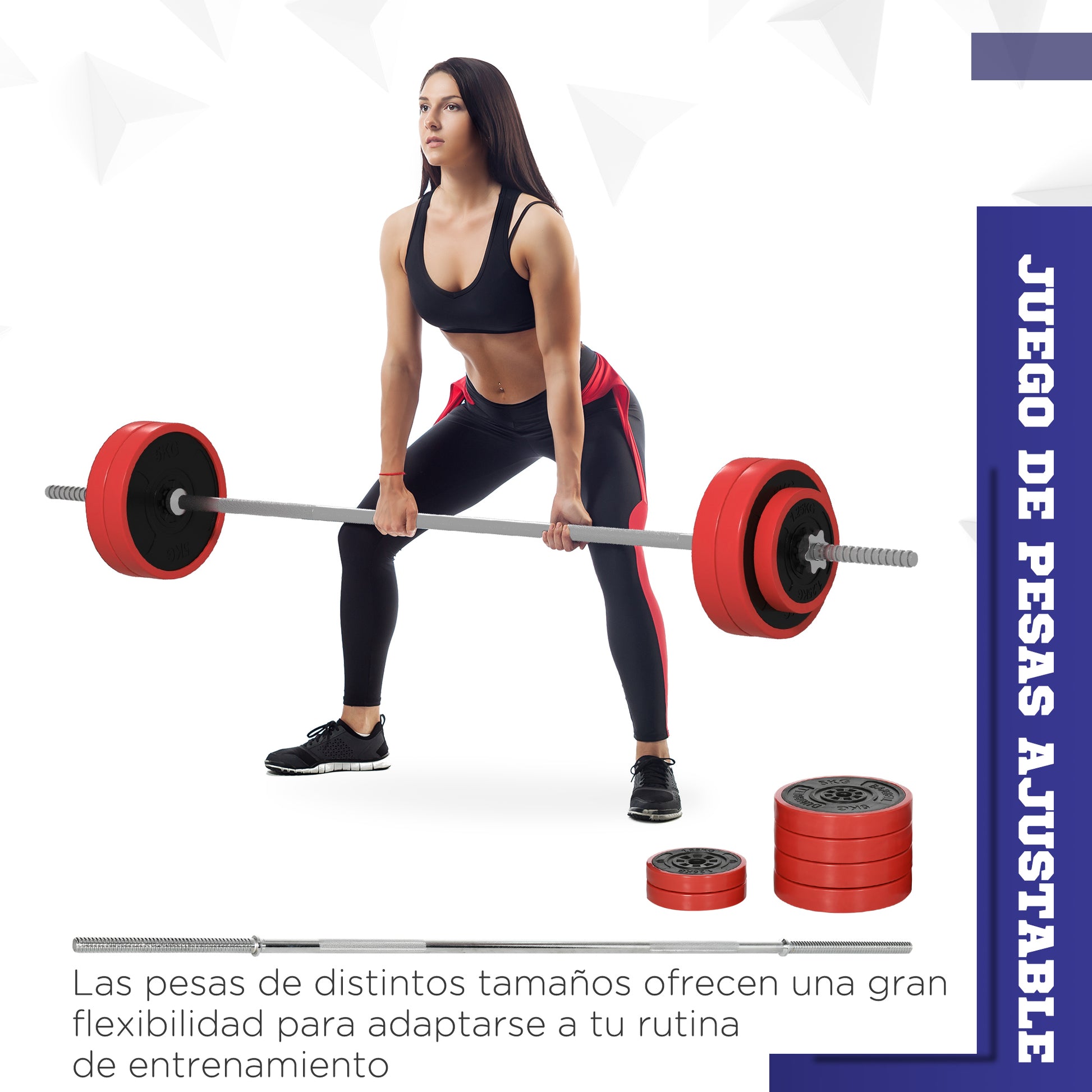SPORTNOW 30 kg Weight Bar with Dumbbells Muscle Training Set with 6 Discs 1.5kg 2.5kg 7kg and 1 Bar for Strength Training Weight Lifting at Home Gym Office 170x26x26 cm Red