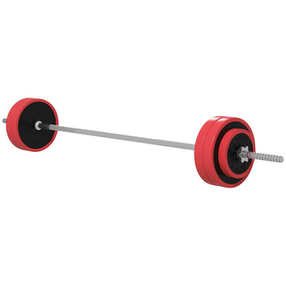SPORTNOW 30 kg Weight Bar with Dumbbells Muscle Training Set with 6 Discs 1.5kg 2.5kg 7kg and 1 Bar for Strength Training Weight Lifting at Home Gym Office 170x26x26 cm Red