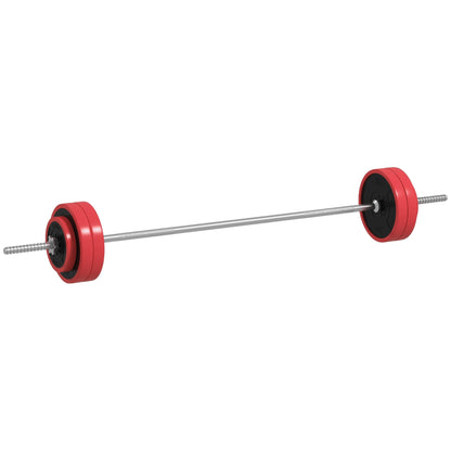 SPORTNOW 30 kg Weight Bar with Dumbbells Muscle Training Set with 6 Discs 1.5kg 2.5kg 7kg and 1 Bar for Strength Training Weight Lifting at Home Gym Office 170x26x26 cm Red