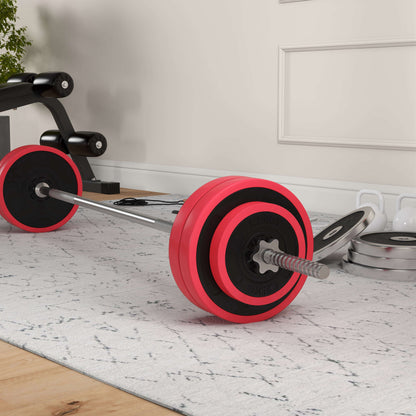 SPORTNOW 30 kg Weight Bar with Dumbbells Muscle Training Set with 6 Discs 1.5kg 2.5kg 7kg and 1 Bar for Strength Training Weight Lifting at Home Gym Office 170x26x26 cm Red