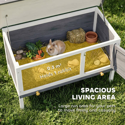 Wooden Rabbit Hutch 35.4 x 17.7 x 25.6 in, Elevated Outdoor Small Animal Cage with Hinged Bitumen Roof, Pull-Out Tray, Door & Metal Wire — Gray