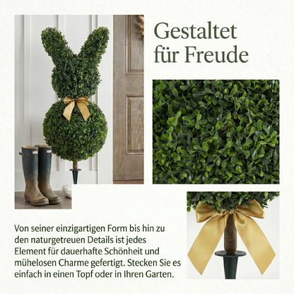 Rabbit-Shaped Artificial Boxwood Topiary, 32.7 in (83 cm) – Faux Plant with Ground Stake for Living Room, Bedroom, Office & Garden