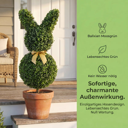 Rabbit-Shaped Artificial Boxwood Topiary, 32.7 in (83 cm) – Faux Plant with Ground Stake for Living Room, Bedroom, Office & Garden