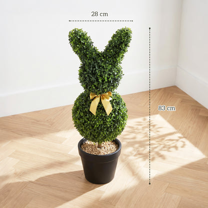 Rabbit-Shaped Artificial Boxwood Topiary, 32.7 in (83 cm) – Faux Plant with Ground Stake for Living Room, Bedroom, Office & Garden