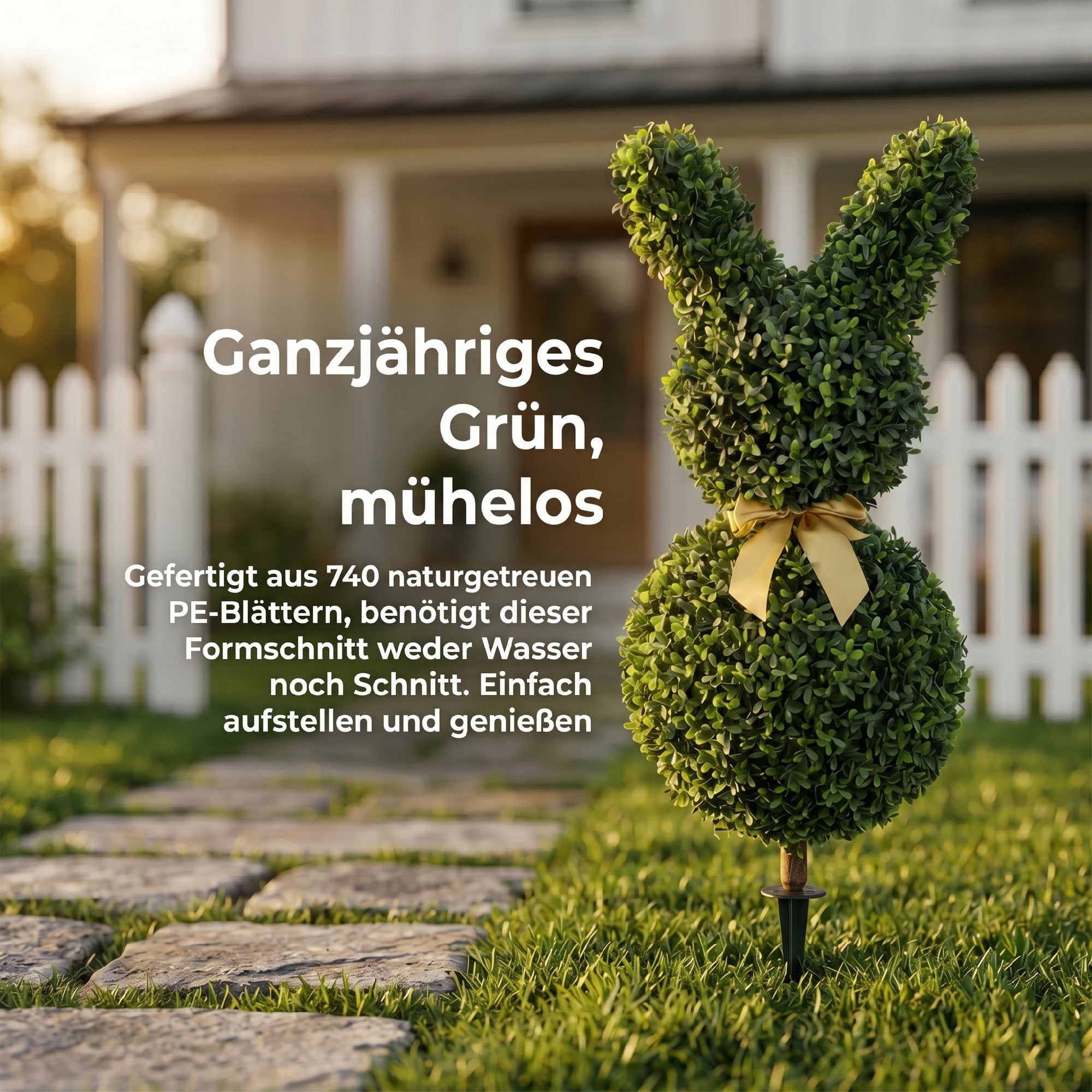 Rabbit-Shaped Artificial Boxwood Topiary, 32.7 in (83 cm) – Faux Plant with Ground Stake for Living Room, Bedroom, Office & Garden
