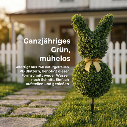 Rabbit-Shaped Artificial Boxwood Topiary, 32.7 in (83 cm) – Faux Plant with Ground Stake for Living Room, Bedroom, Office & Garden