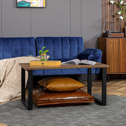 Rectangular Coffee Table Industrial Style with Metal Legs and Wood-Look Top - 100 x 60 x 50 cm