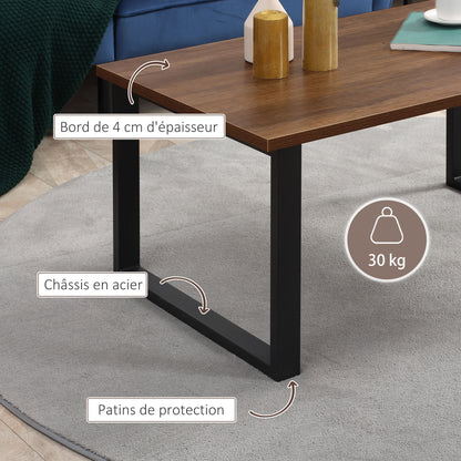 Rectangular Coffee Table Industrial Style with Metal Legs and Wood-Look Top - 100 x 60 x 50 cm