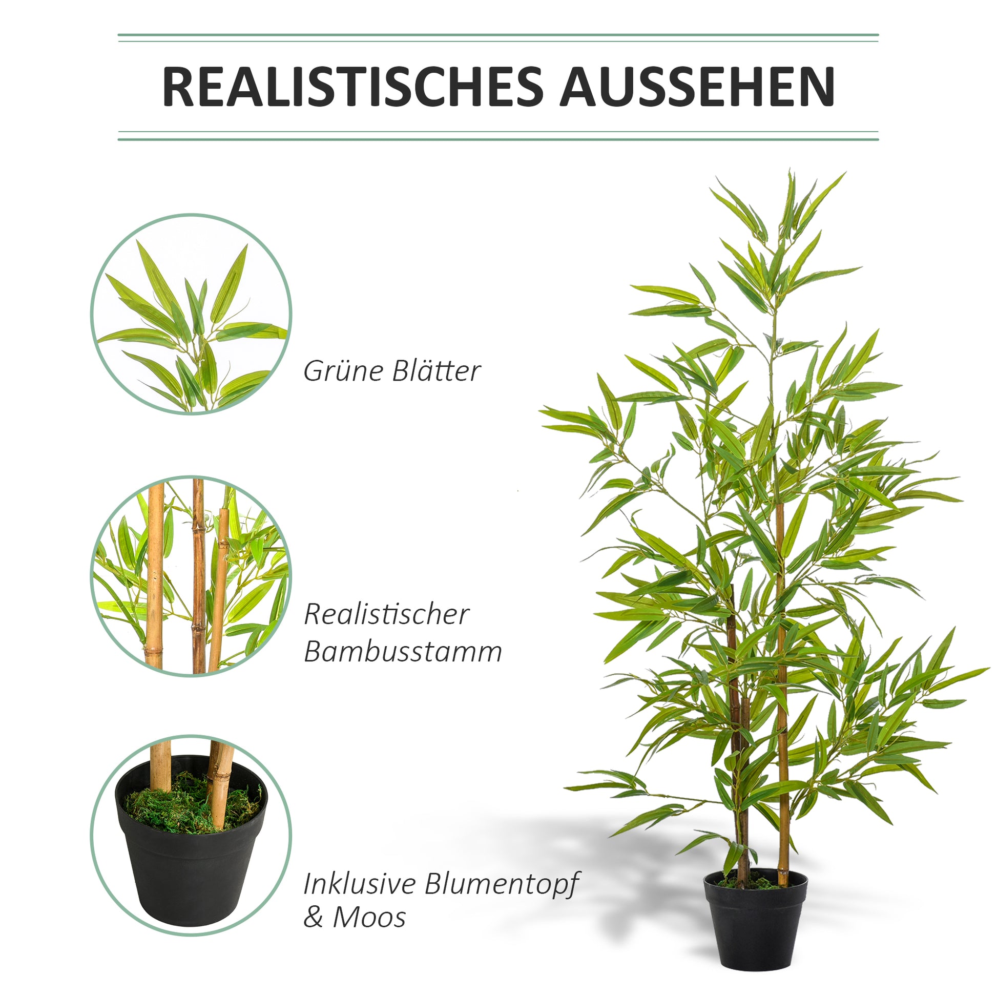 Large Artificial Bamboo 120cm Faux Plant, Plastic Artificial Plants in Pot, Fake Plant Bamboo with Artificial Moss for Living Room Bedroom Office Garden Modern Decoration
