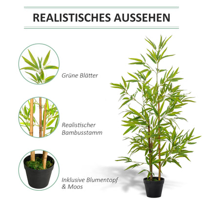 Large Artificial Bamboo 120cm Faux Plant, Plastic Artificial Plants in Pot, Fake Plant Bamboo with Artificial Moss for Living Room Bedroom Office Garden Modern Decoration