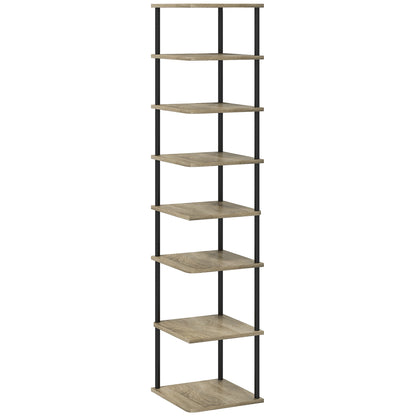 8-Level Shoe Cabinet Storage Organizer Shoe Rack Shoe Storage Shoe Stand Metal Frame Wood-Look Shelves - 28W x 26D x 125H cm