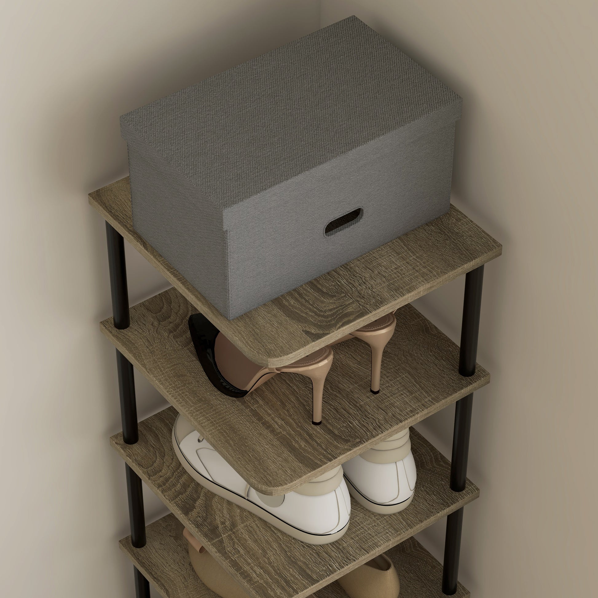 8-Level Shoe Cabinet Storage Organizer Shoe Rack Shoe Storage Shoe Stand Metal Frame Wood-Look Shelves - 28W x 26D x 125H cm