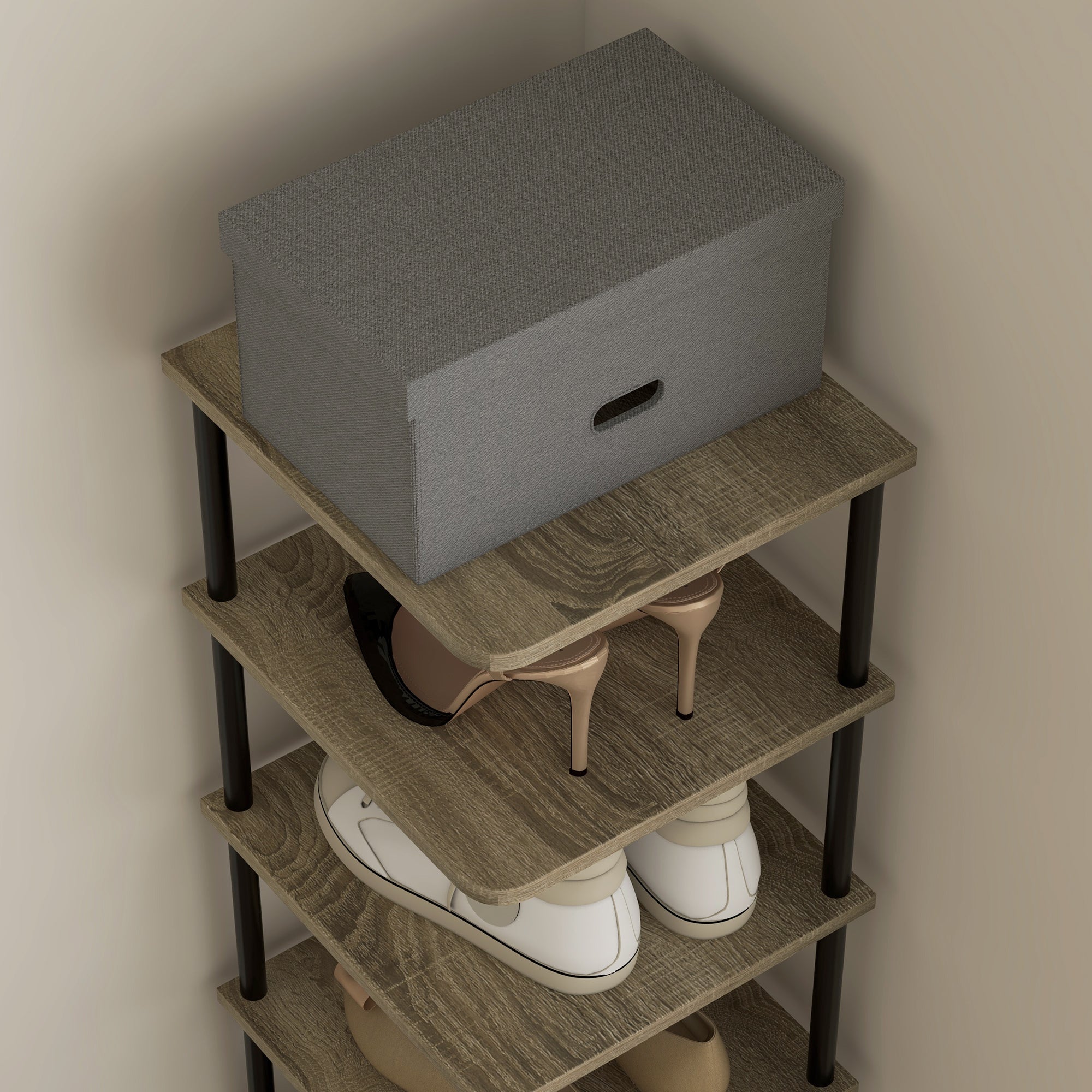 8-Level Shoe Cabinet Storage Organizer Shoe Rack Shoe Storage Shoe Stand Metal Frame Wood-Look Shelves - 28W x 26D x 125H cm