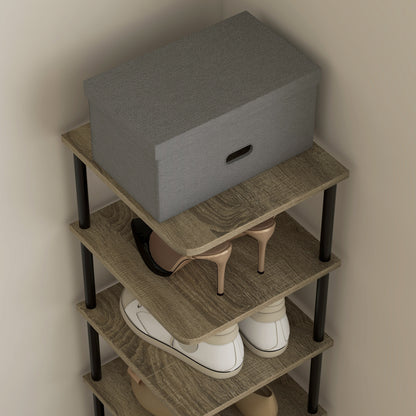8-Level Shoe Cabinet Storage Organizer Shoe Rack Shoe Storage Shoe Stand Metal Frame Wood-Look Shelves - 28W x 26D x 125H cm