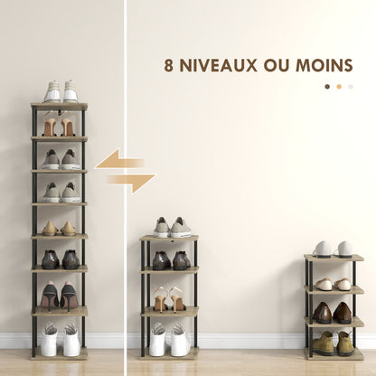 8-Level Shoe Cabinet Storage Organizer Shoe Rack Shoe Storage Shoe Stand Metal Frame Wood-Look Shelves - 28W x 26D x 125H cm