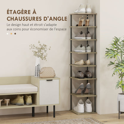 8-Level Shoe Cabinet Storage Organizer Shoe Rack Shoe Storage Shoe Stand Metal Frame Wood-Look Shelves - 28W x 26D x 125H cm