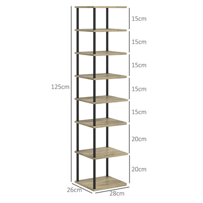 8-Level Shoe Cabinet Storage Organizer Shoe Rack Shoe Storage Shoe Stand Metal Frame Wood-Look Shelves - 28W x 26D x 125H cm