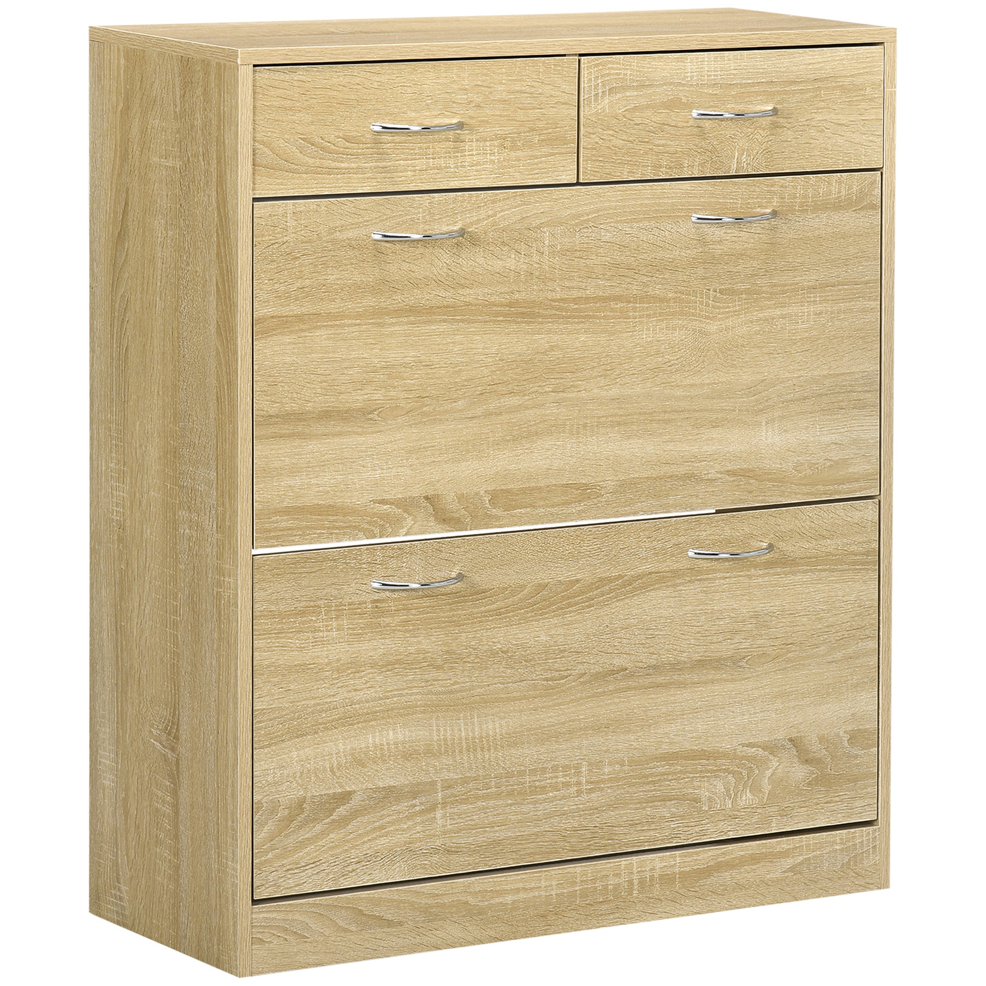 Narrow Shoe Cabinet Shoe Storage Organizer with 2 Flip-Down Drawers and 2 Removable Drawers for 12 Pairs of Shoes for Hallway 80x30x91.5 cm Oak