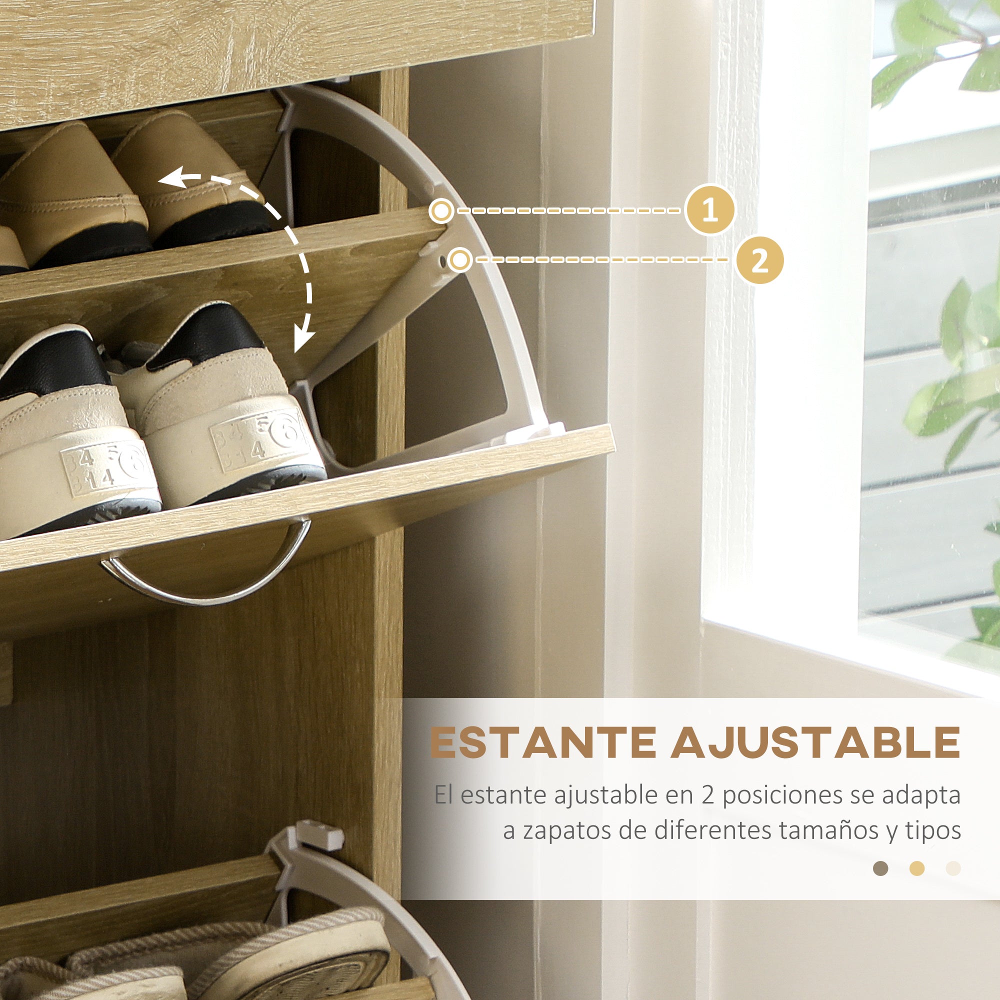 Narrow Shoe Cabinet Shoe Storage Organizer with 2 Flip-Down Drawers and 2 Removable Drawers for 12 Pairs of Shoes for Hallway 80x30x91.5 cm Oak