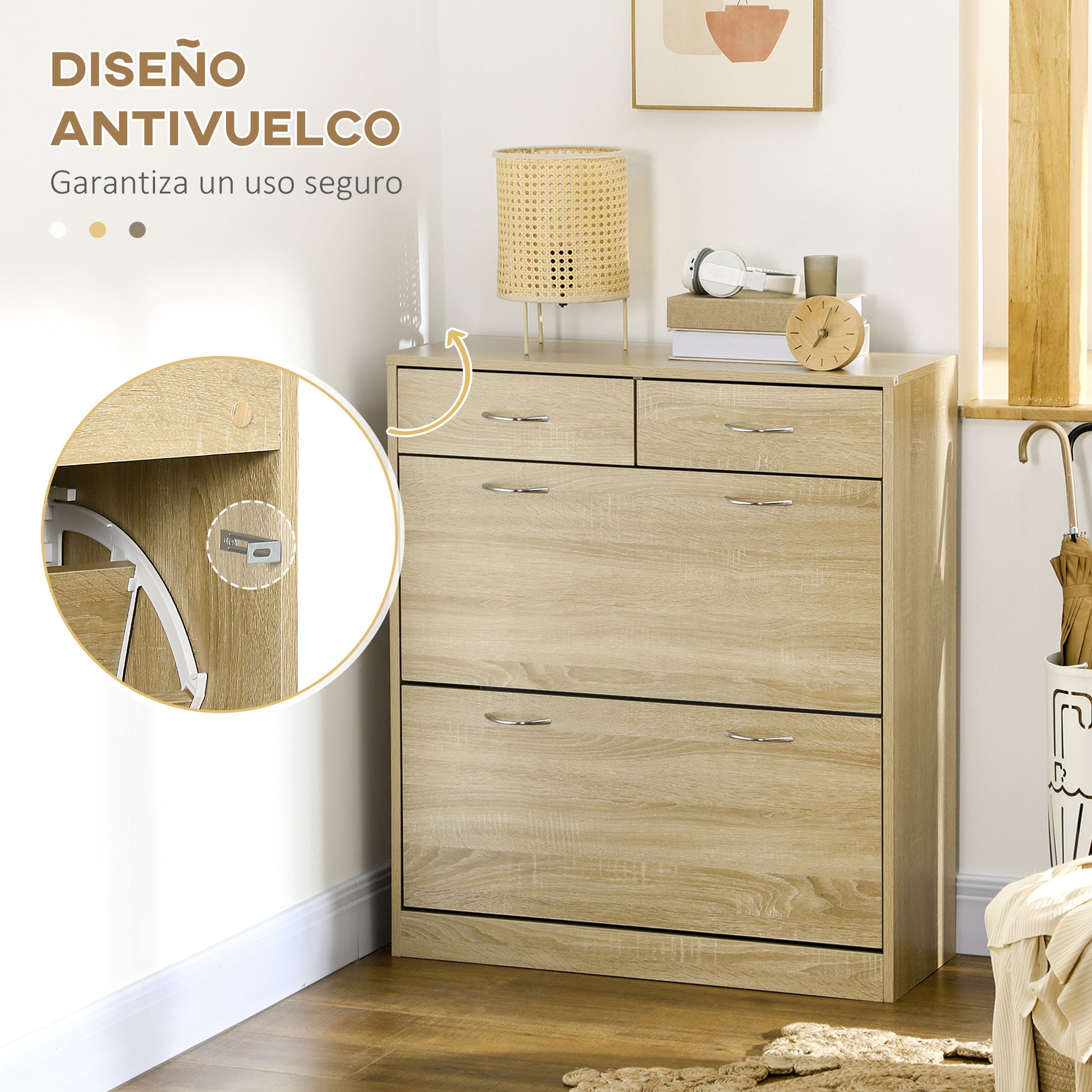 Narrow Shoe Cabinet Shoe Storage Organizer with 2 Flip-Down Drawers and 2 Removable Drawers for 12 Pairs of Shoes for Hallway 80x30x91.5 cm Oak