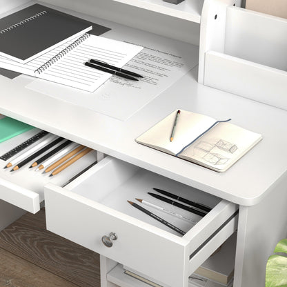 ZONEKIZ Kids Desk and Chair Set for +5 Years Old Children Children's Desk with 2 Drawers and Compartment for Bedroom Study Room White