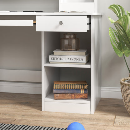 ZONEKIZ Kids Desk and Chair Set for +5 Years Old Children Children's Desk with 2 Drawers and Compartment for Bedroom Study Room White