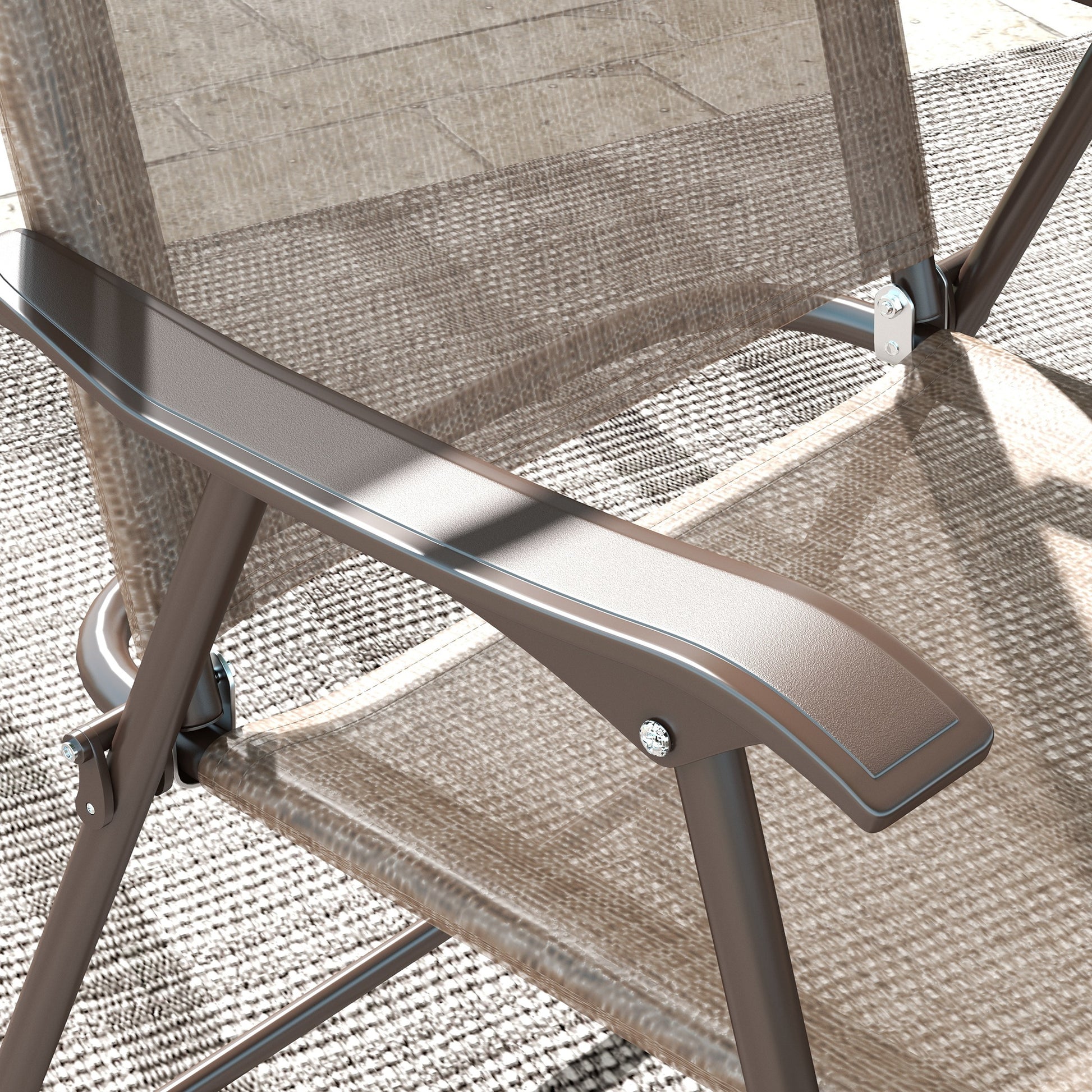 Set of 2 Folding Garden Chairs, Outdoor Chairs with Armrests and Breathable Fabric Seat, Brown