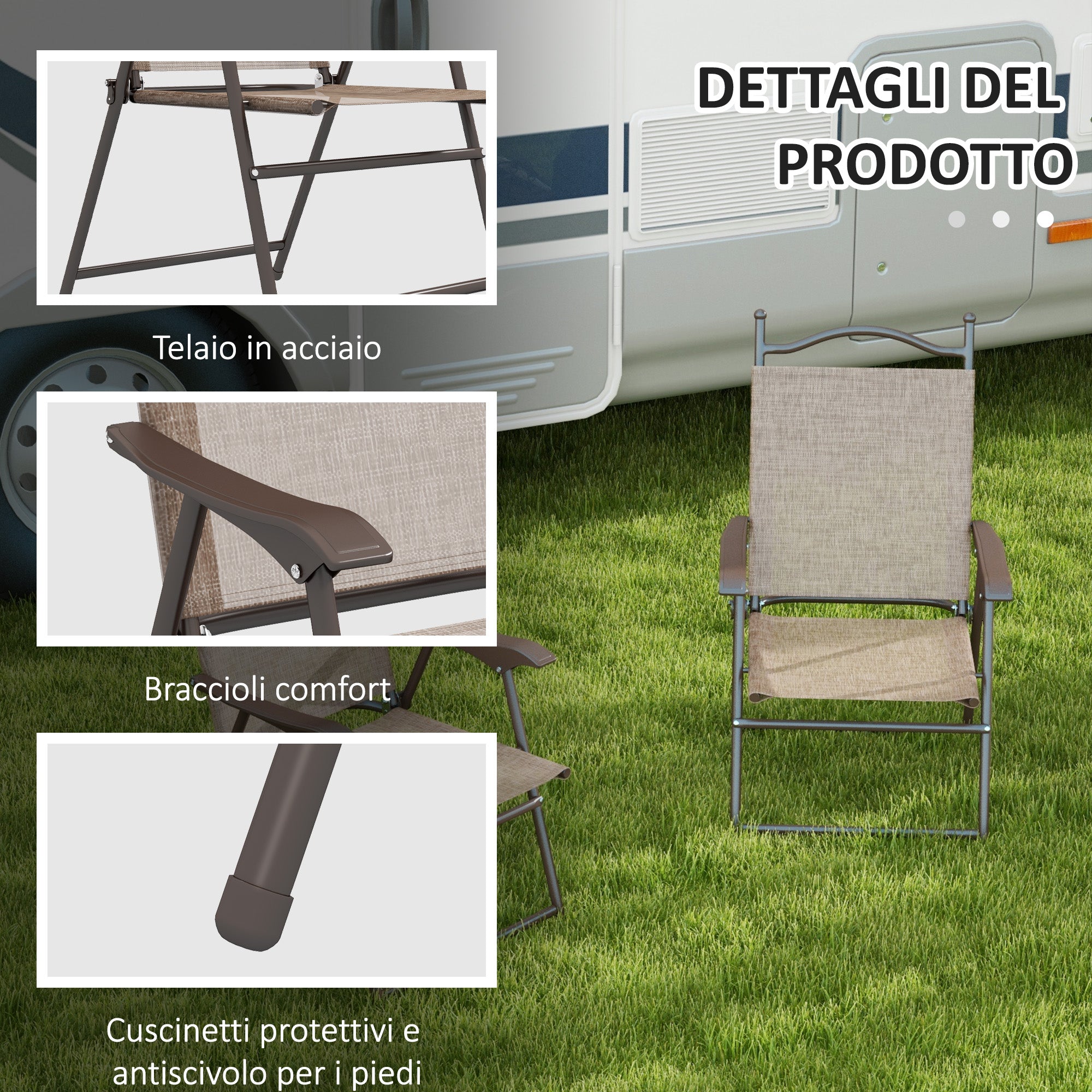 Set of 2 Folding Garden Chairs, Outdoor Chairs with Armrests and Breathable Fabric Seat, Brown