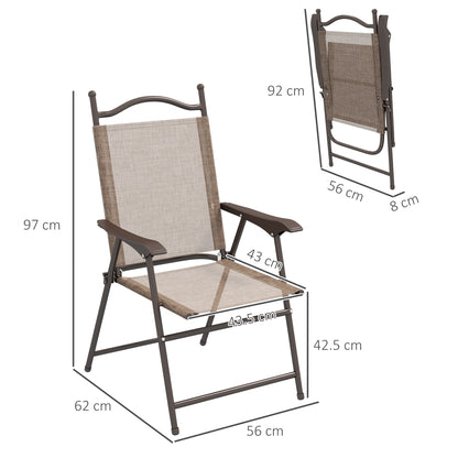 Set of 2 Folding Garden Chairs, Outdoor Chairs with Armrests and Breathable Fabric Seat, Brown