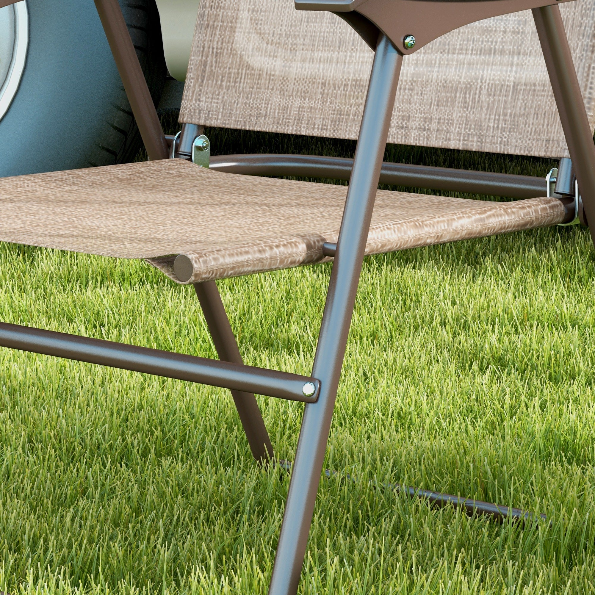 Set of 2 Folding Garden Chairs, Outdoor Chairs with Armrests and Breathable Fabric Seat, Brown
