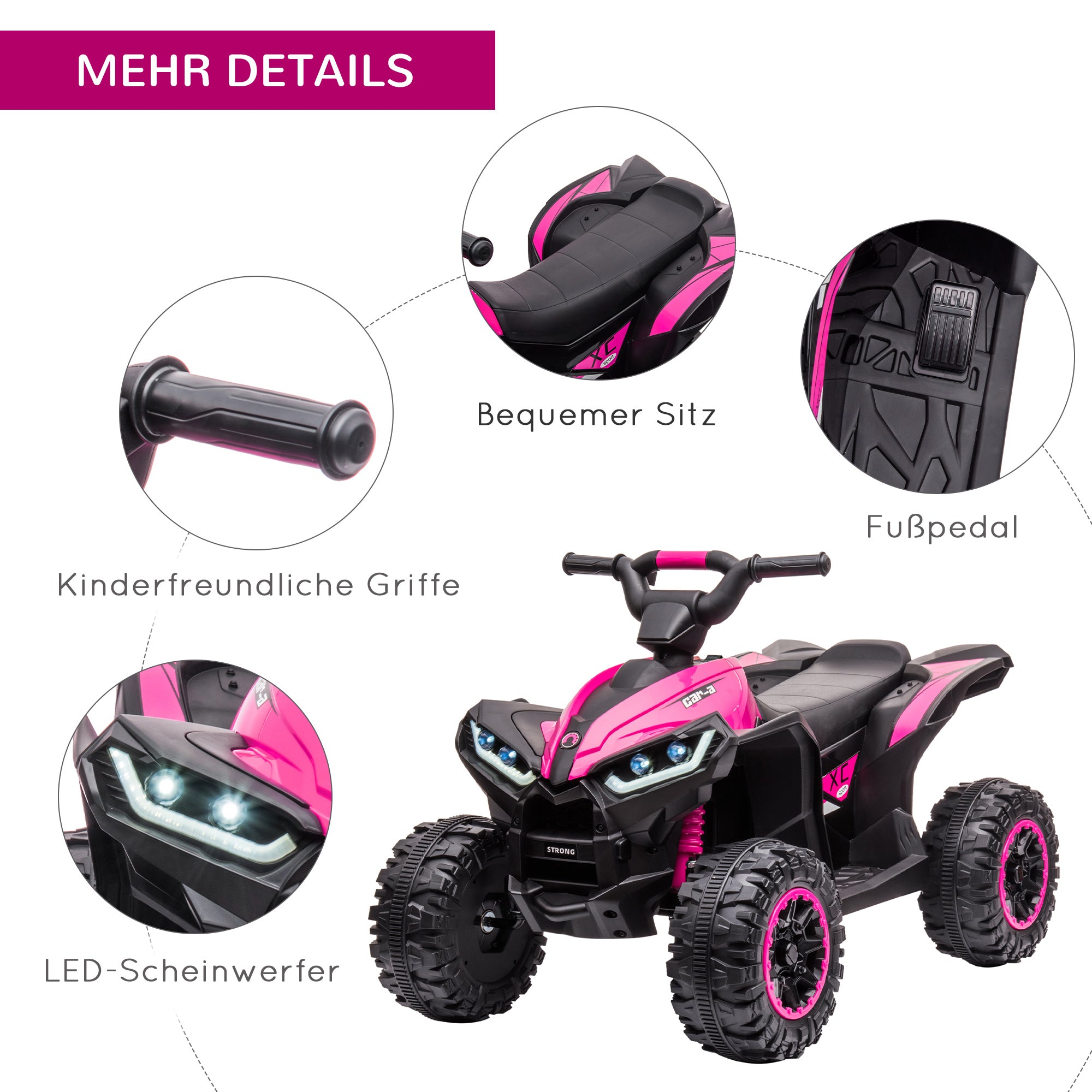 Kids Quad Electric 12V Children's Quad with Forward, Reverse Function, Music, USB Connection, Horn, LED Headlights 3-6km/h Electric Quad for Kids 3-5 Years Pink