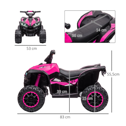Kids Quad Electric 12V Children's Quad with Forward, Reverse Function, Music, USB Connection, Horn, LED Headlights 3-6km/h Electric Quad for Kids 3-5 Years Pink