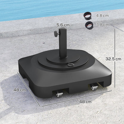 Umbrella Stand up to 25 kg Fillable Umbrella Stand with Wheels, Square Umbrella Holder, Umbrella Weight, Stand for Umbrella Ø38/48 mm, for Balcony, Terrace, Garden, Black