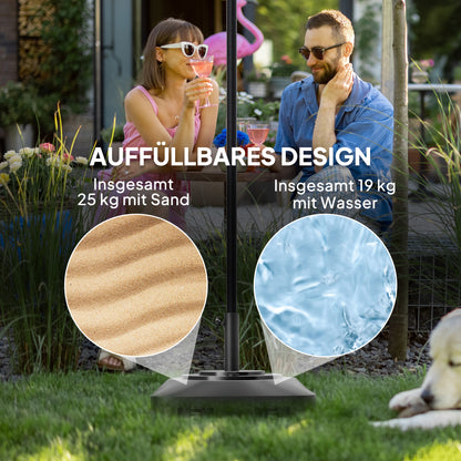 Umbrella Stand up to 25 kg Fillable Umbrella Stand with Wheels, Square Umbrella Holder, Umbrella Weight, Stand for Umbrella Ø38/48 mm, for Balcony, Terrace, Garden, Black