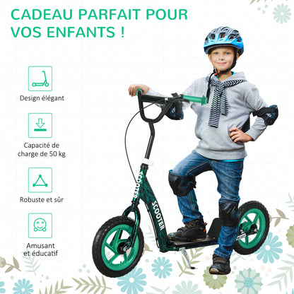 Children's Scooter with Large Wheels for Ages 6-12 Height Adjustable Rear Brake Kickstand Green