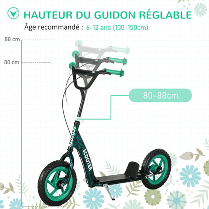 Children's Scooter with Large Wheels for Ages 6-12 Height Adjustable Rear Brake Kickstand Green