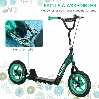 Children's Scooter with Large Wheels for Ages 6-12 Height Adjustable Rear Brake Kickstand Green