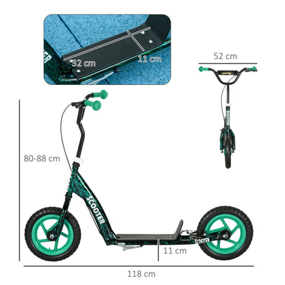 Children's Scooter with Large Wheels for Ages 6-12 Height Adjustable Rear Brake Kickstand Green