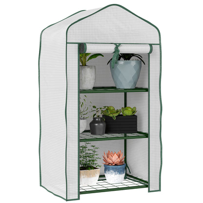 3-Tier Garden Greenhouse Terrace Greenhouse with 3 Shelves 1 Zippered Door for Cultivating Plants Flowers Vegetables 59x39x127 cm White