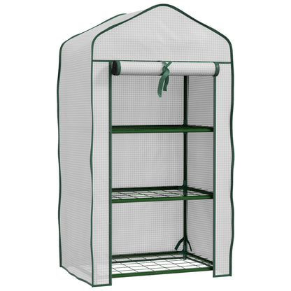 3-Tier Garden Greenhouse Terrace Greenhouse with 3 Shelves 1 Zippered Door for Cultivating Plants Flowers Vegetables 59x39x127 cm White