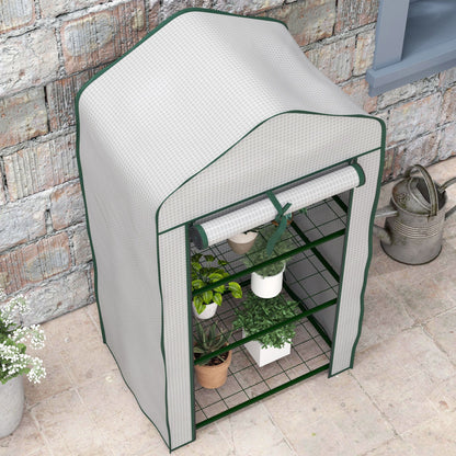3-Tier Garden Greenhouse Terrace Greenhouse with 3 Shelves 1 Zippered Door for Cultivating Plants Flowers Vegetables 59x39x127 cm White