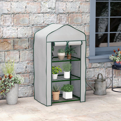 3-Tier Garden Greenhouse Terrace Greenhouse with 3 Shelves 1 Zippered Door for Cultivating Plants Flowers Vegetables 59x39x127 cm White