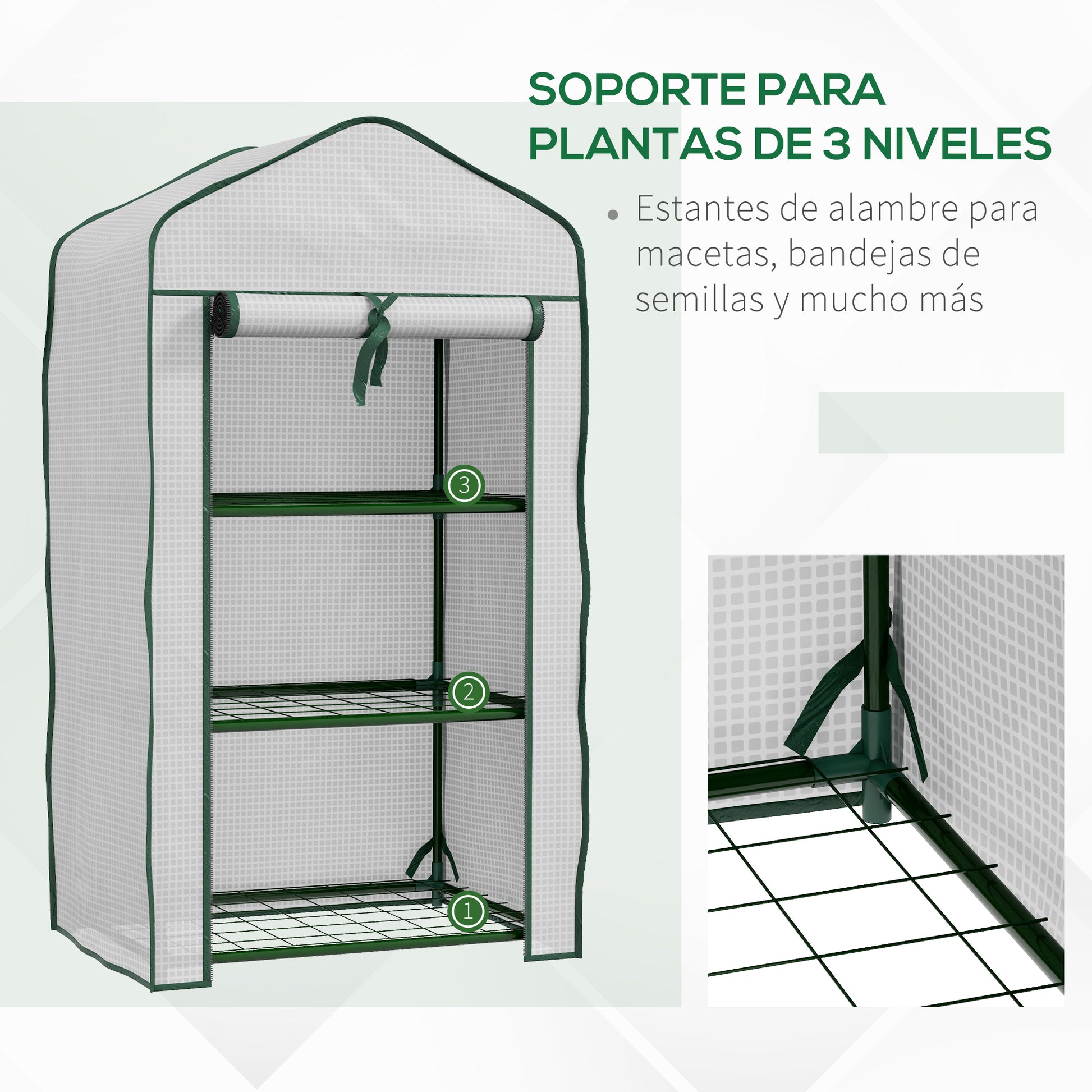 3-Tier Garden Greenhouse Terrace Greenhouse with 3 Shelves 1 Zippered Door for Cultivating Plants Flowers Vegetables 59x39x127 cm White